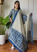 Cotton Sky Blue Casual Wear Printed Readymade Salwar Suit